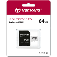 Transcend TS64GUSD300S-A 64GB microSDXC Class 10 UHS-I U1 R95, W45MB/s with SD adapter